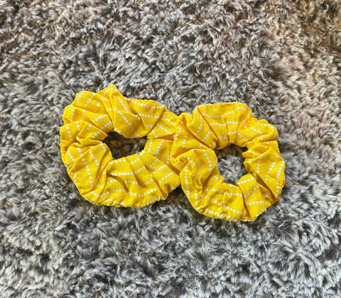 Yellow Poka Dot Stripe Scrunchy